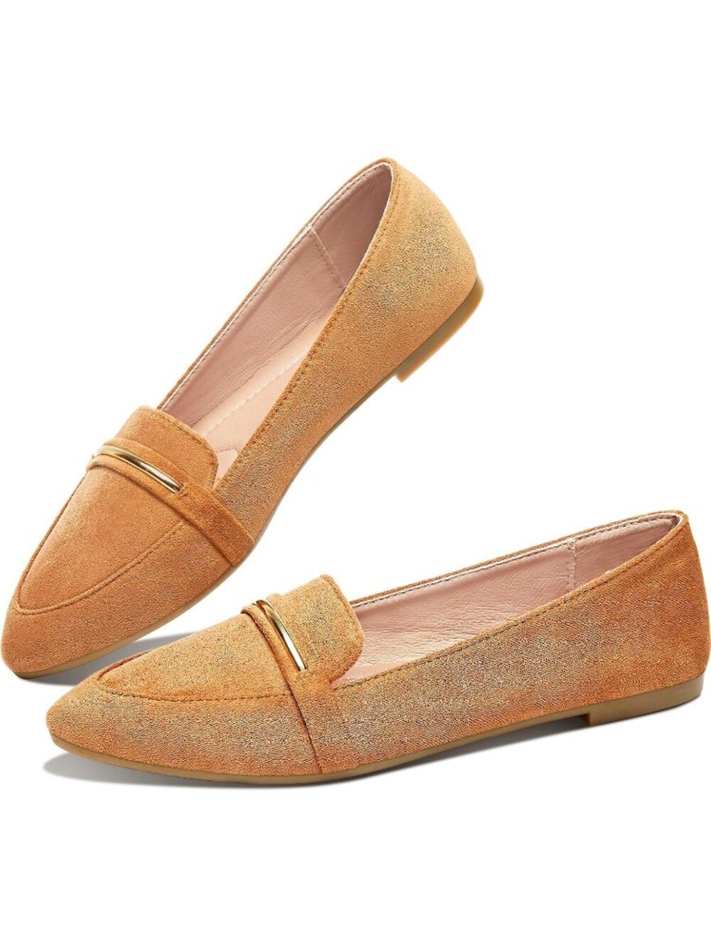 Women's Orange Faux Suede Comfortable Loafer Slip On Ballet Flat Cute Shoe